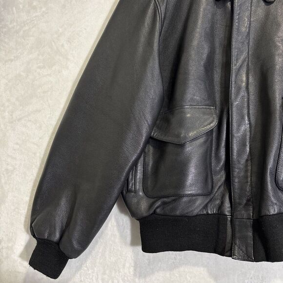 US Wings Men’s Black Leather Bomber Flight Jacket Size XXL - Picture 3 of 16